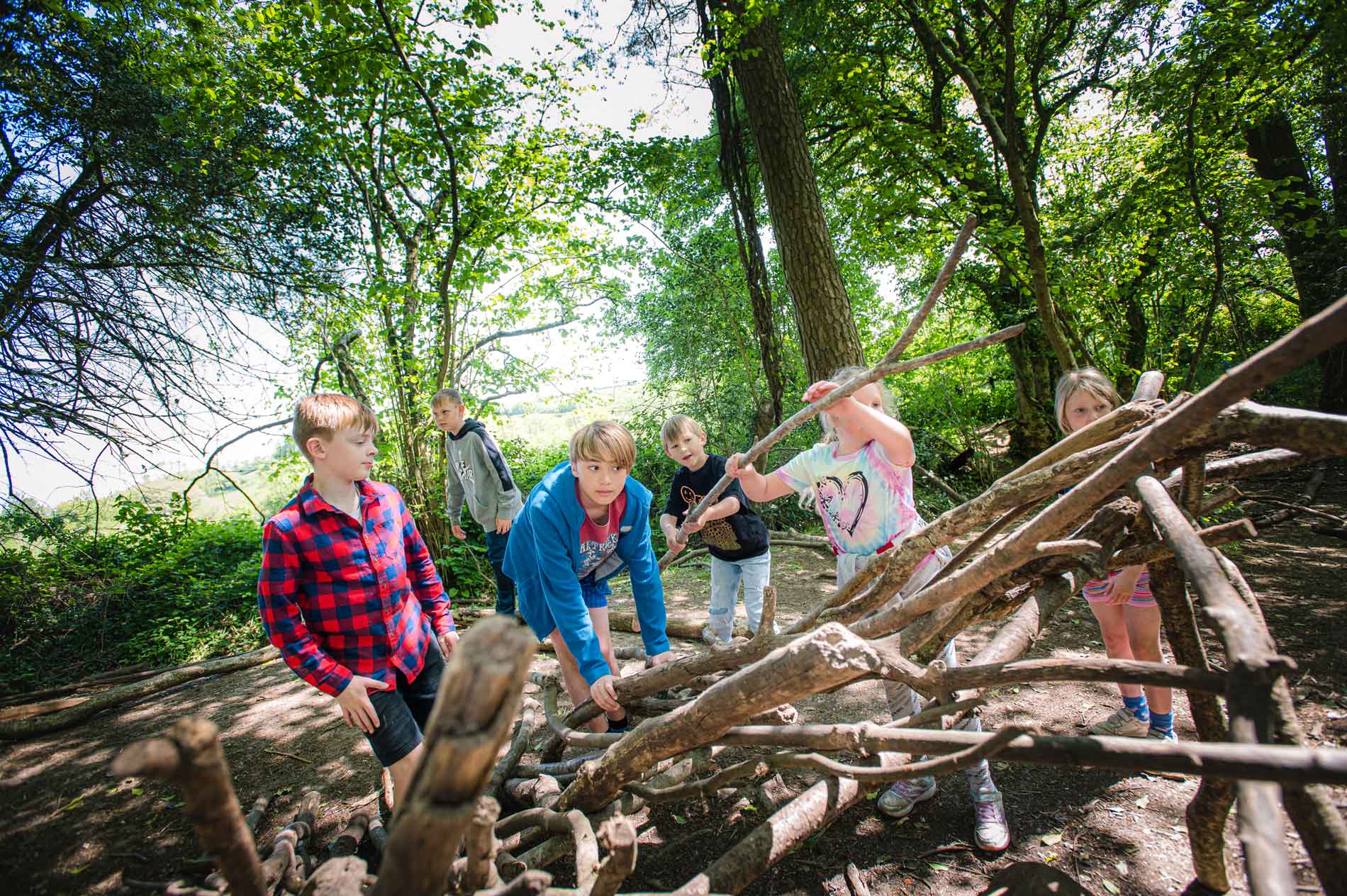 Children shelter building in woodlands on the Hooke Court estate